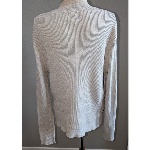 Womens Anthropologie John + Jenn Lace-up Side V-Neck Ribbed Sweater Light Gray L - Picture 3 of 5